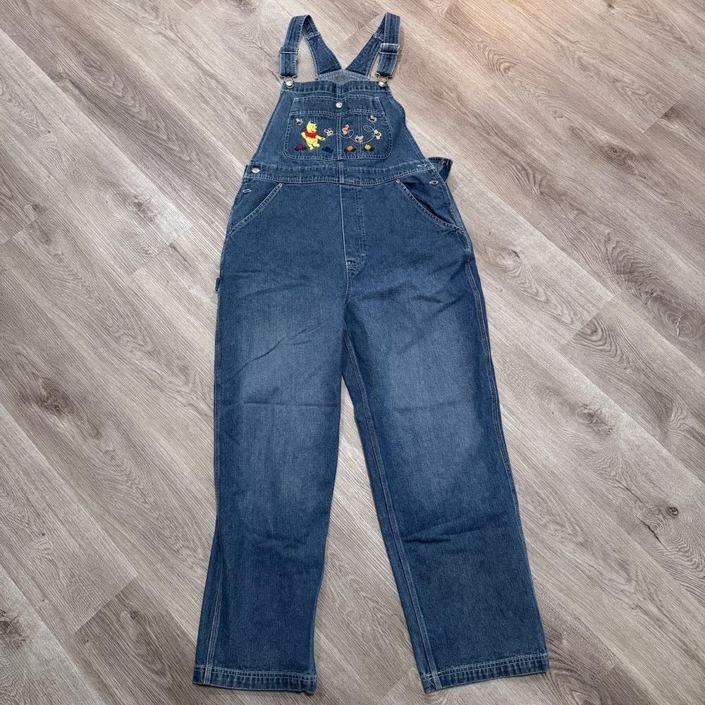 Disney Blue Jean Denim Overalls Pooh Bear Women’s Large Relaxed Fit Loose 90s